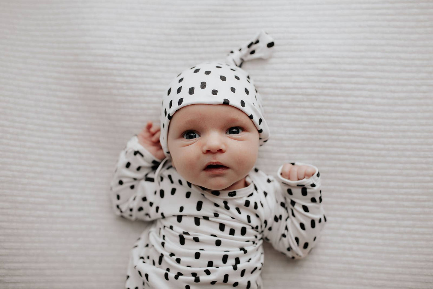 Black & White Poka Dot Knotted Gown & Hat | Newborn