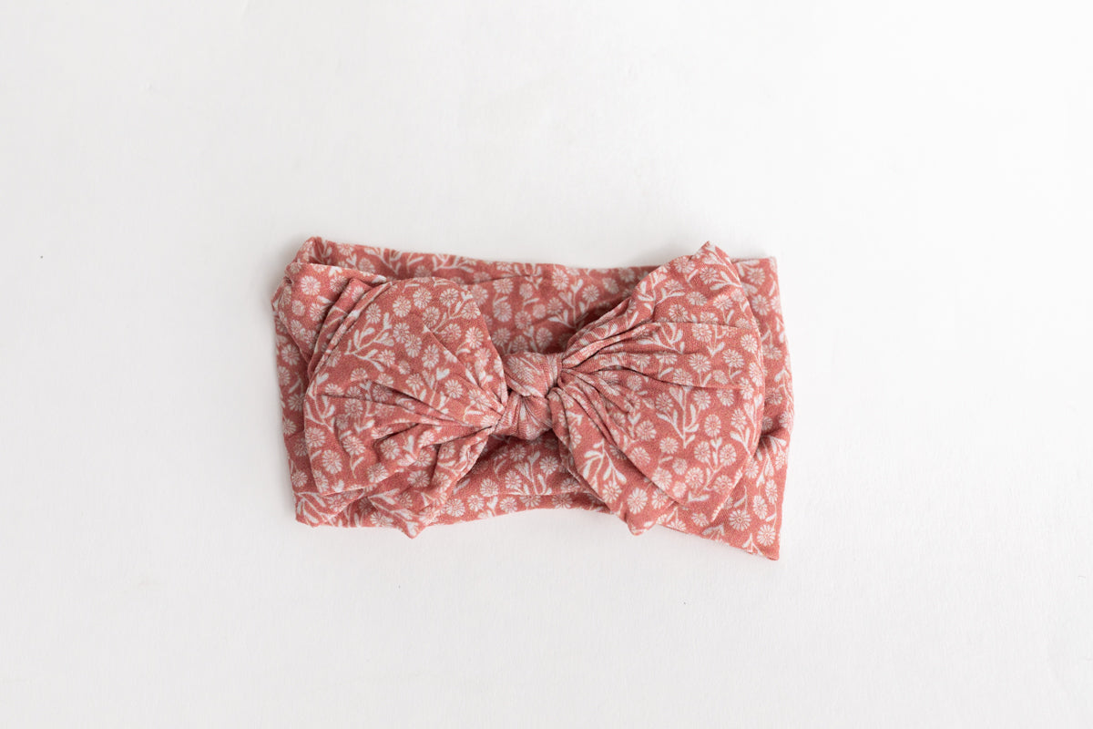 Fall Wildflower Double Bow Nylon Headband | Rust
