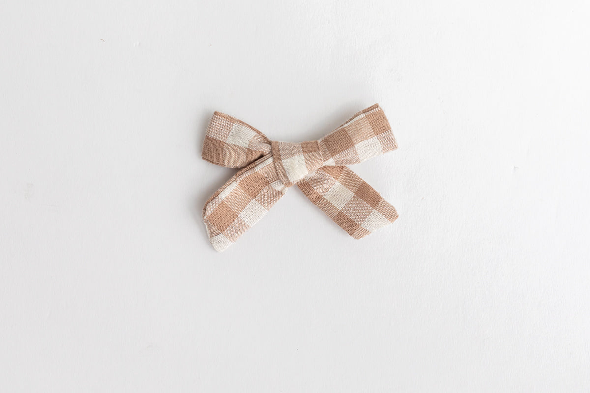 3.5" Skinny Neutral Gingham Cotton Hair Bow