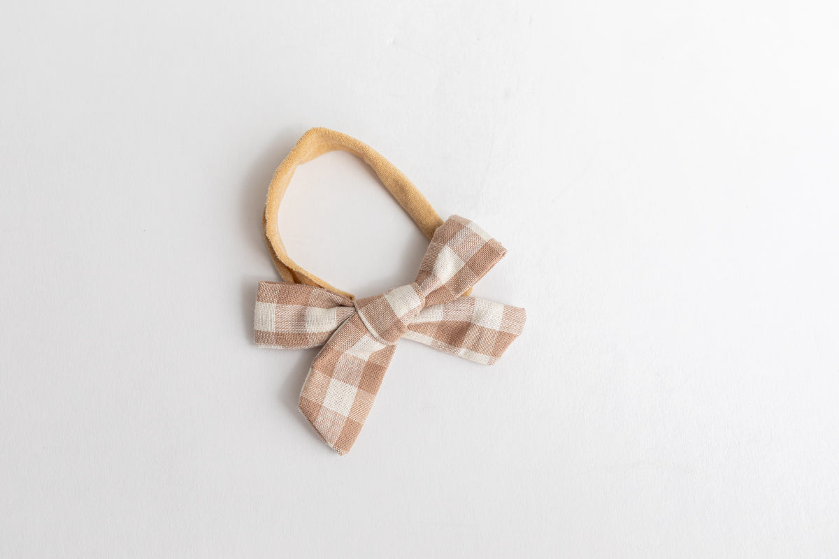 3.5" Skinny Neutral Gingham Cotton Hair Bow