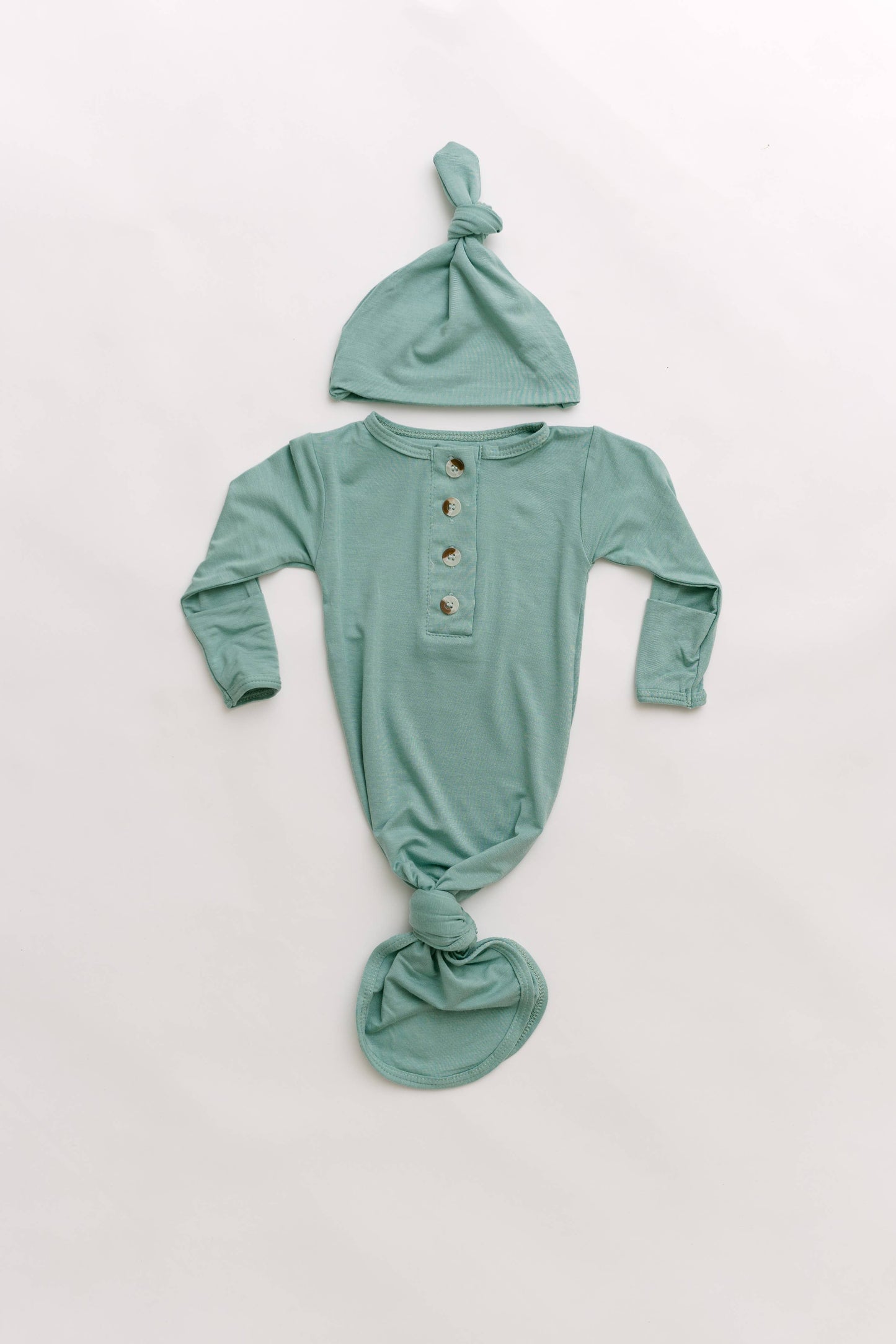 Knotted Baby Gown and Hat Set | Mint