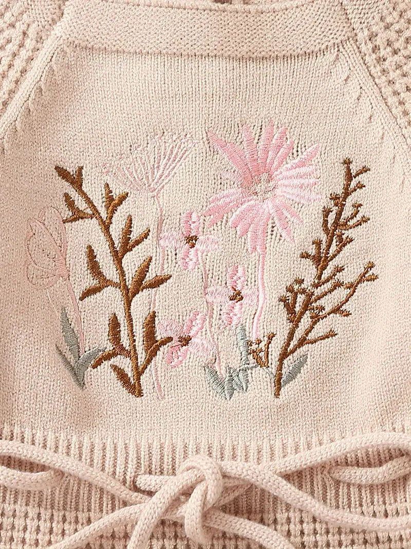Floral Embroidered Knit Romper