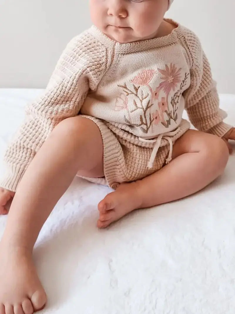 Floral Embroidered Knit Romper