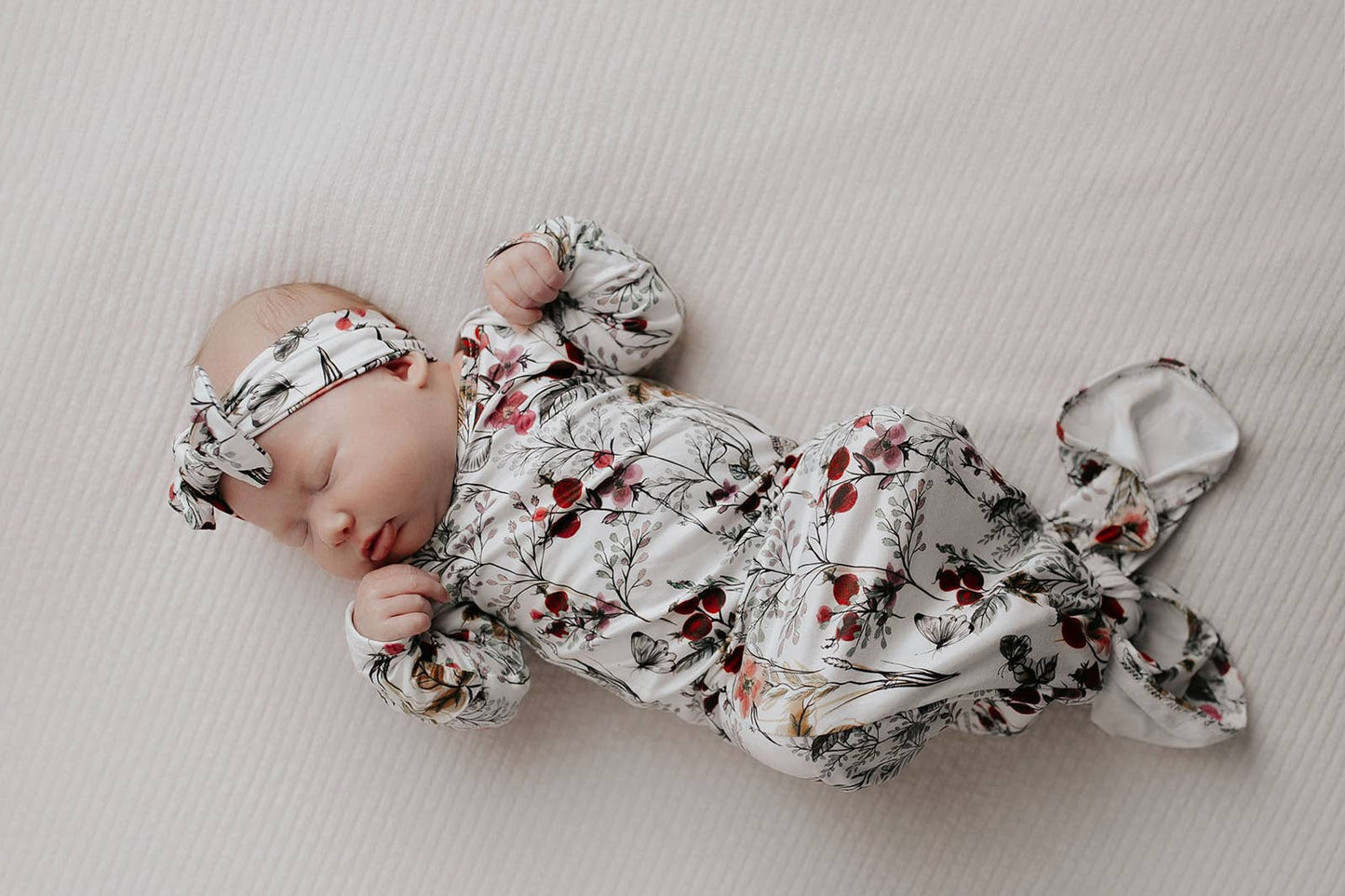 Floral Flower Knotted Gown & Hat | Newborn