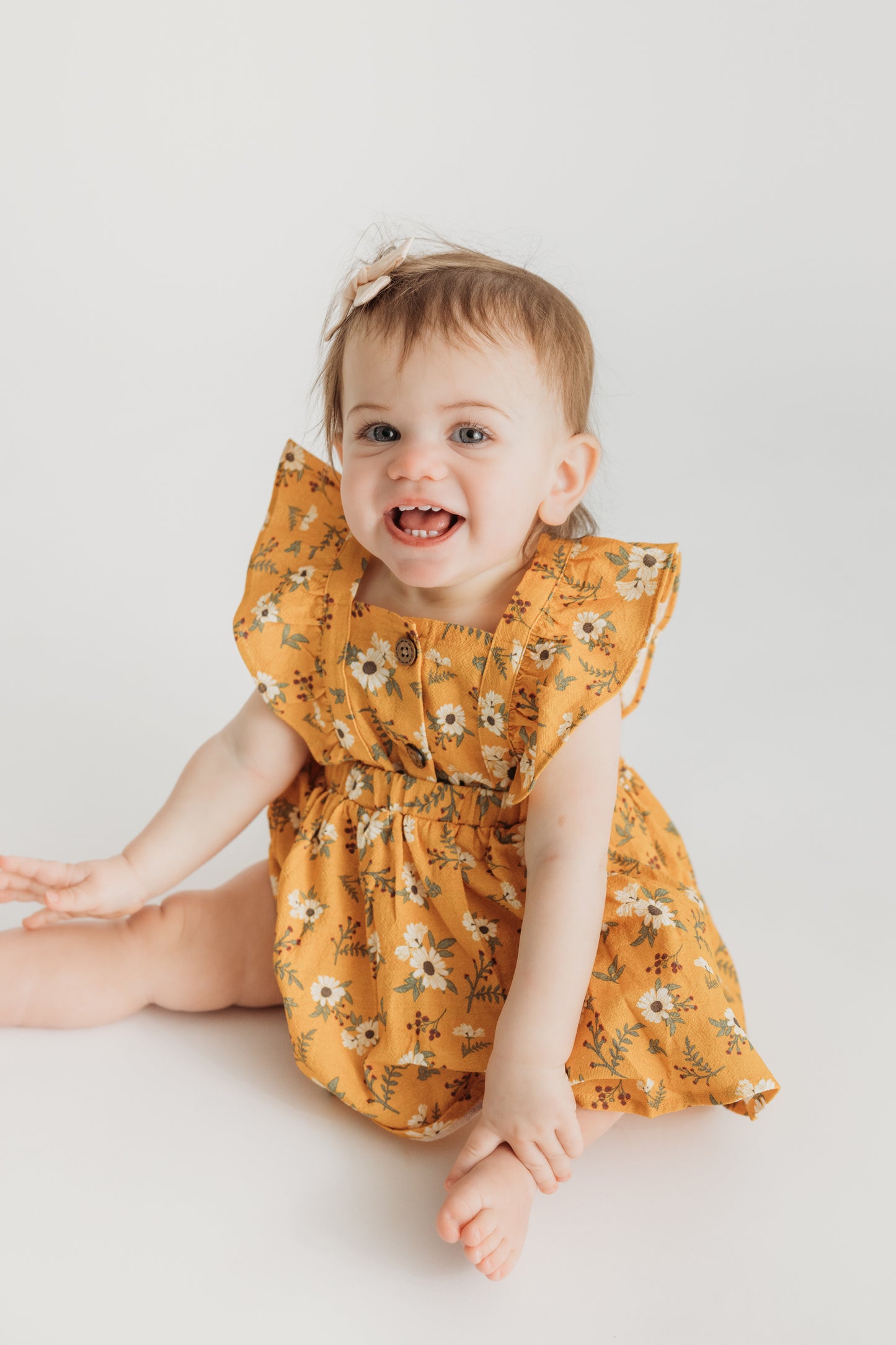 Yellow Floral Print Ruffle Dress