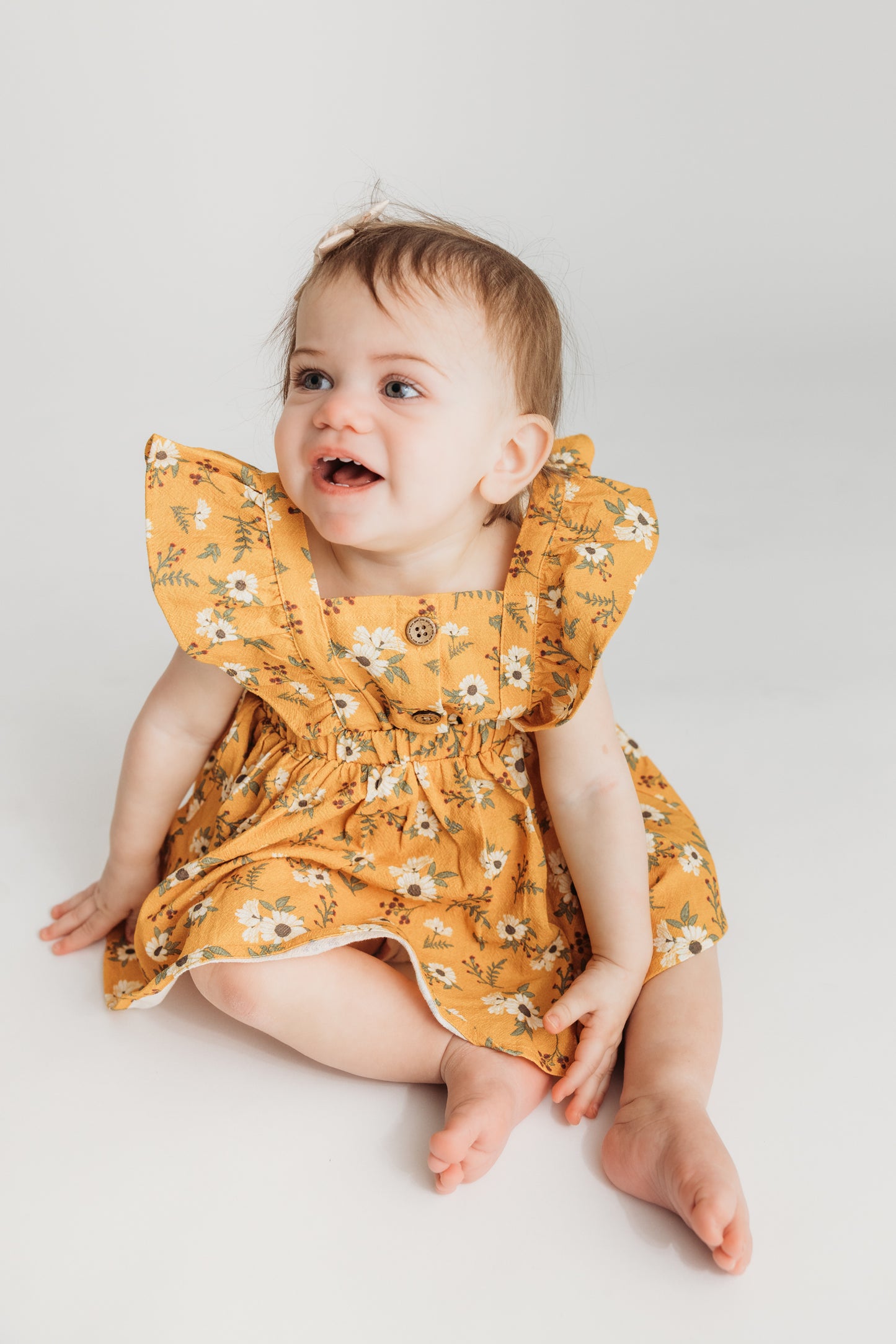 Yellow Floral Print Ruffle Dress