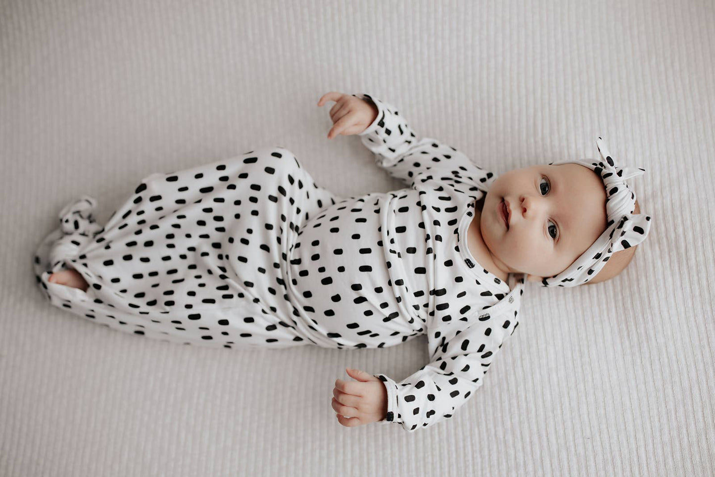 Black & White Poka Dot Knotted Gown & Hat | Newborn