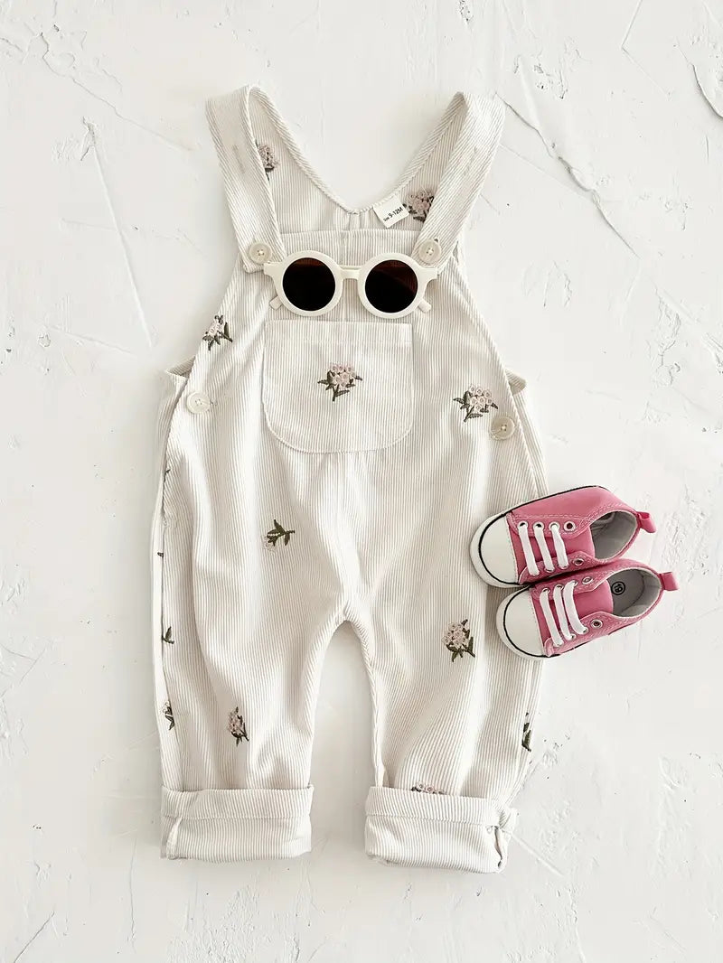 Floral Embroidered Overall Pants | Milky White