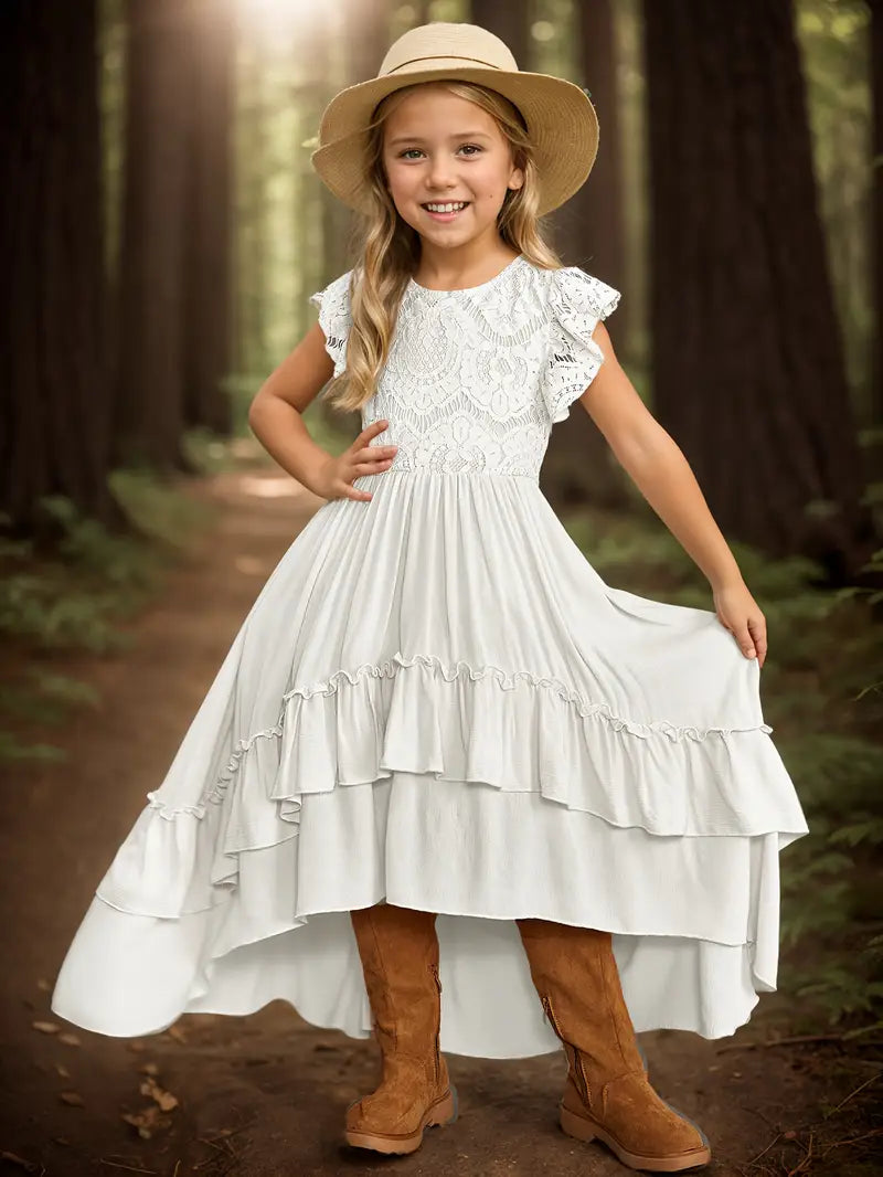 Flowy Lace Girls Dress | White