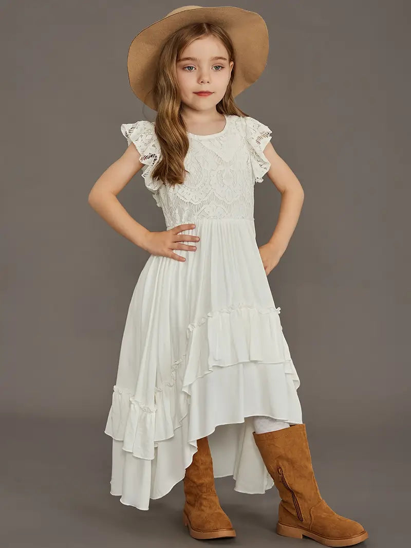 Flowy Lace Girls Dress | White