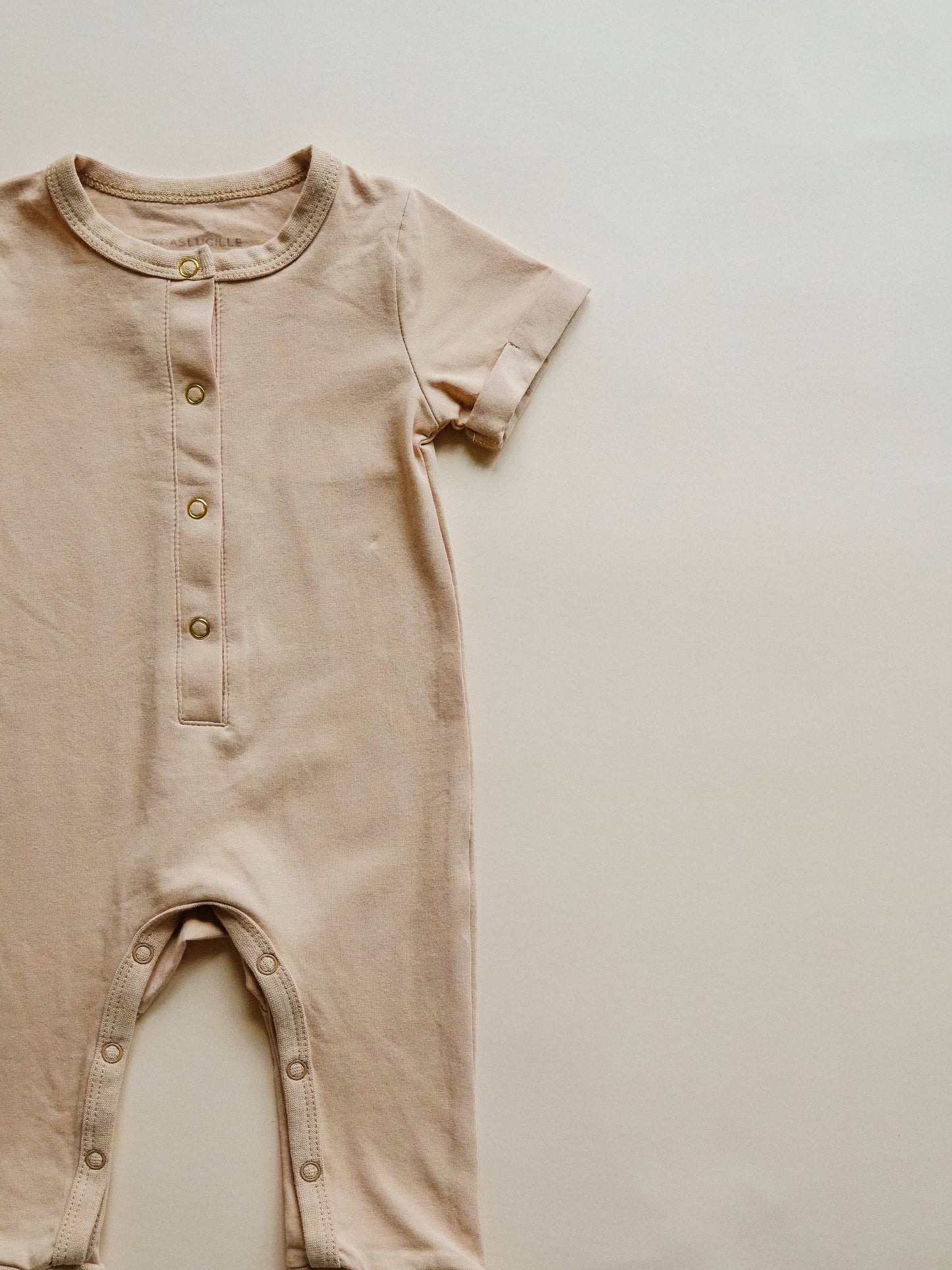 Short Sleeve Henley Romper | Khaki