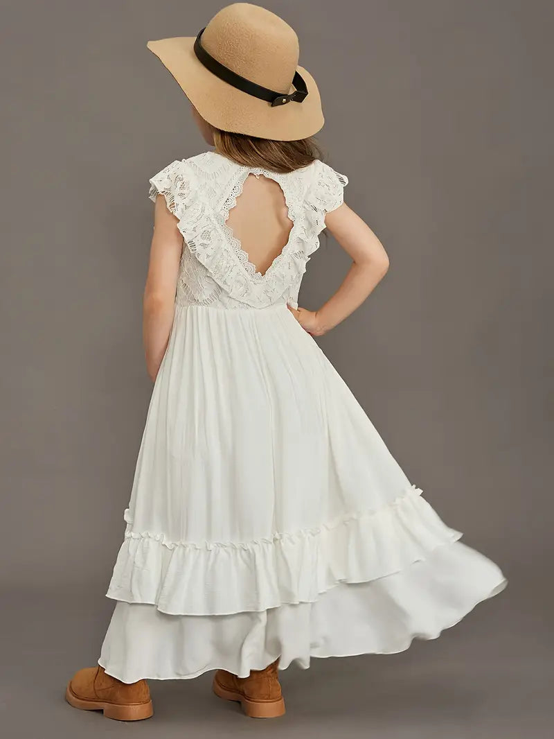 Flowy Lace Girls Dress | White