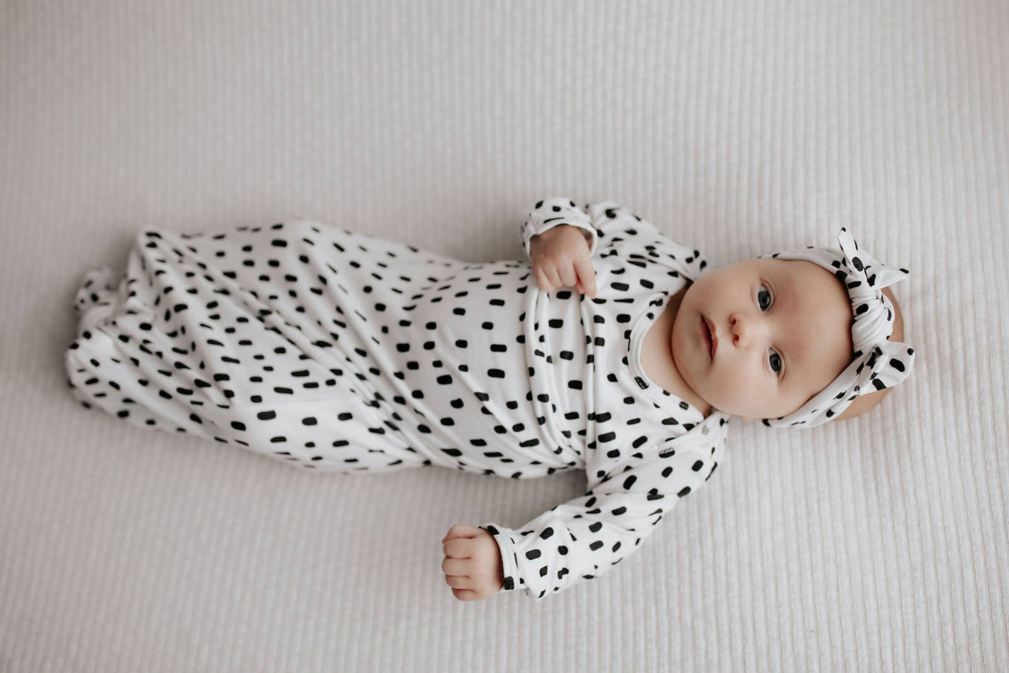 Black & White Poka Dot Knotted Gown & Hat | Newborn