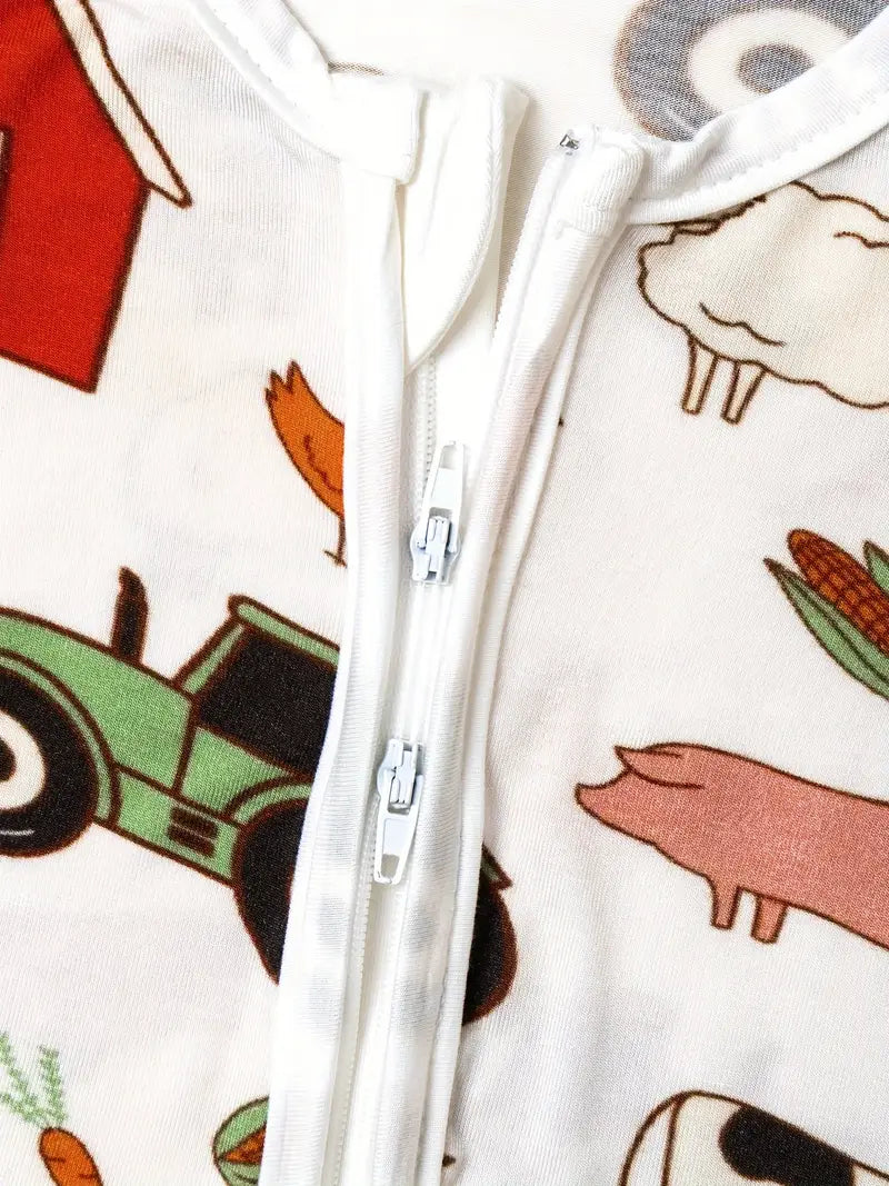 Farm Print Zippered Footie