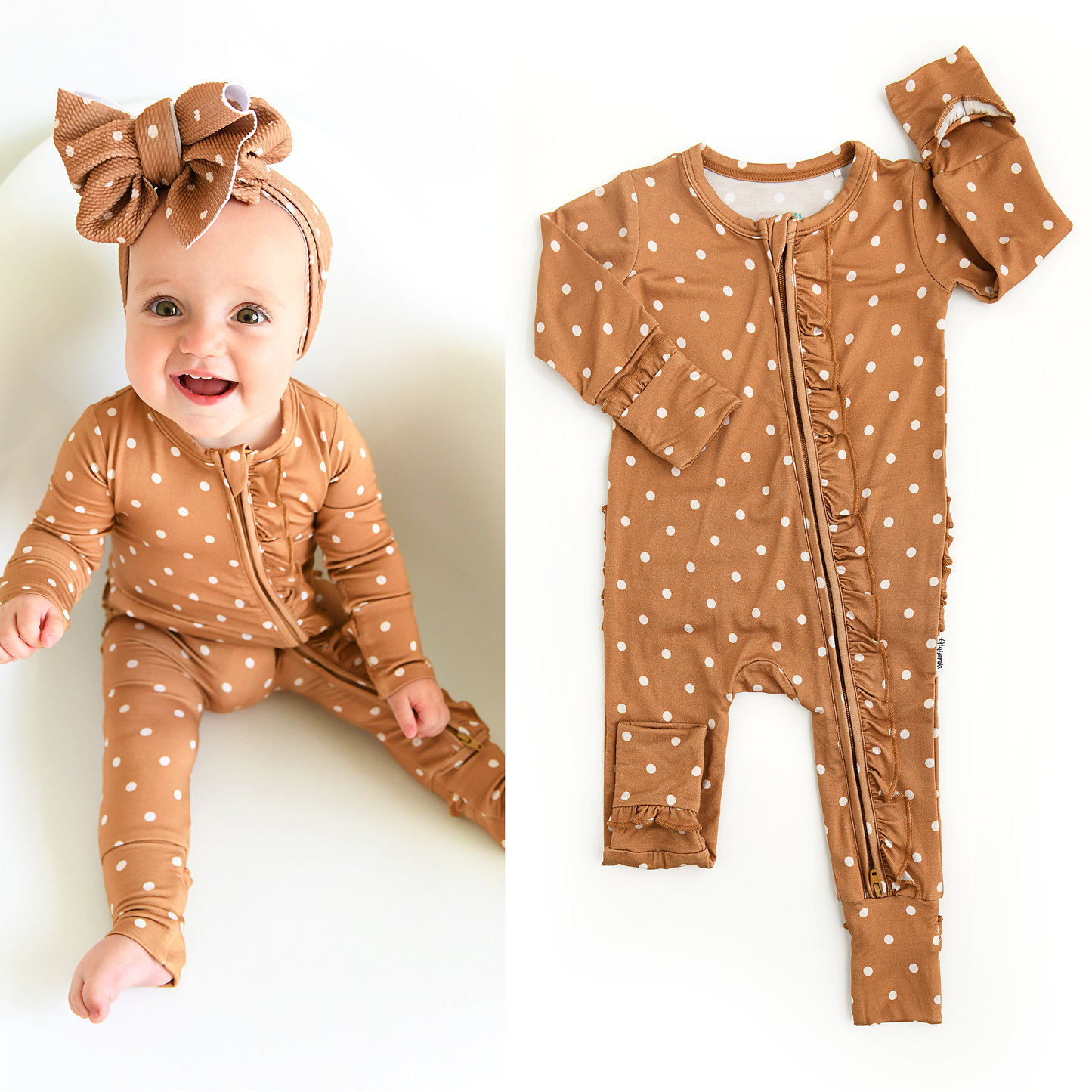 Maple Dot Ruffle Zippered Footie