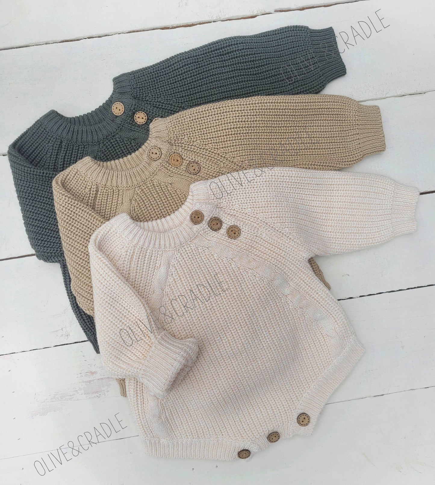 Baby Knit Jumper Romper Neutral | Forest Green