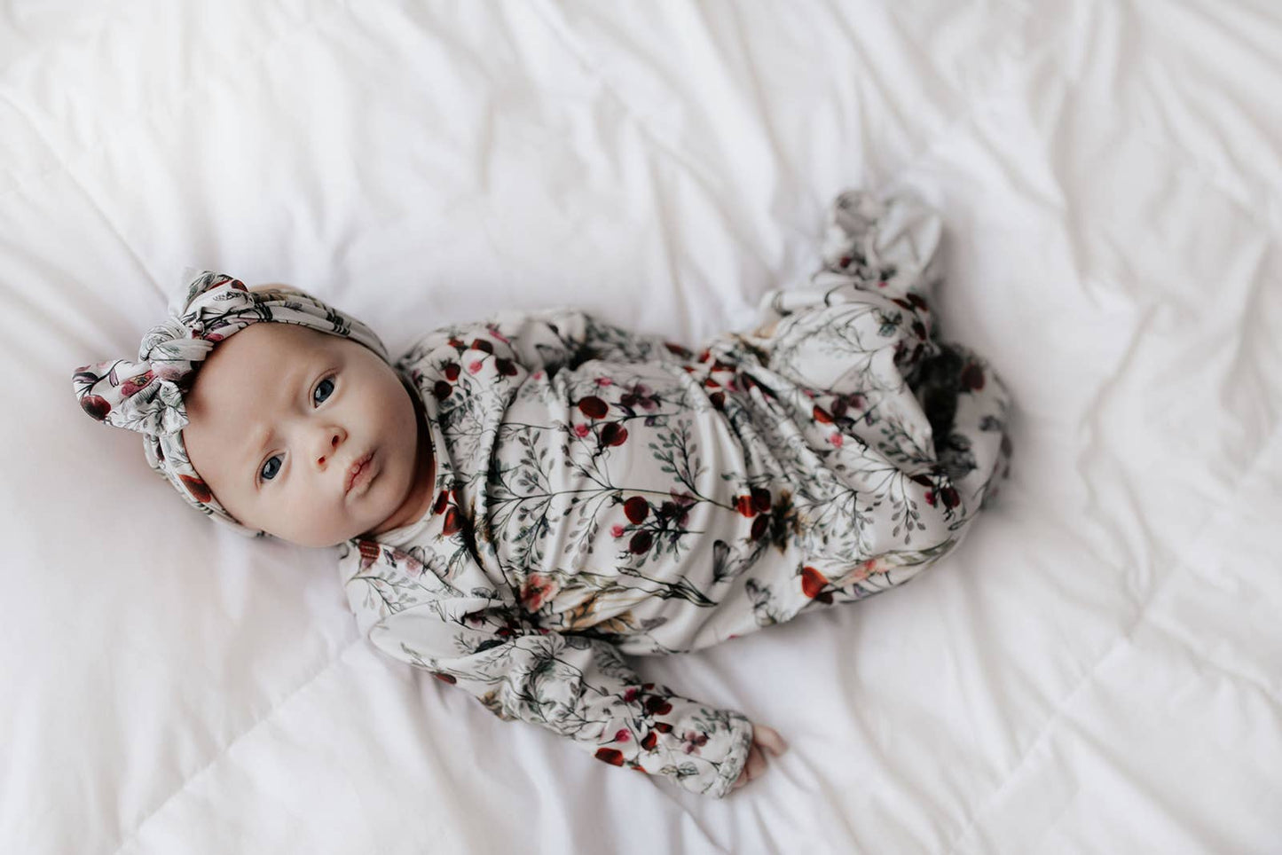 Floral Flower Knotted Gown & Hat | Newborn