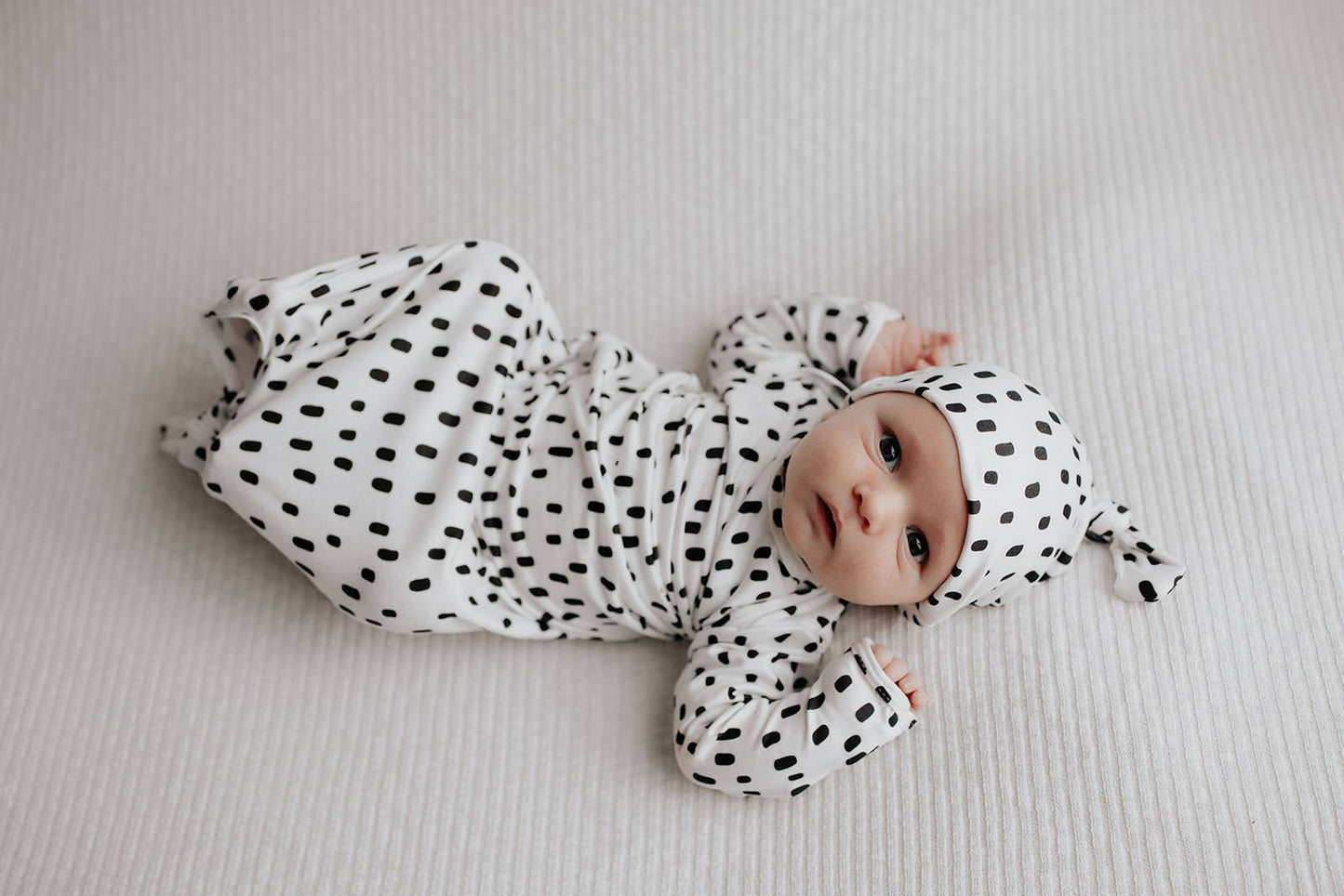 Black & White Poka Dot Knotted Gown & Hat | Newborn