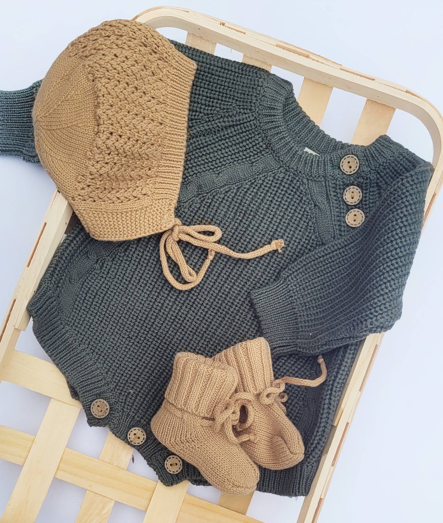 Baby Knit Jumper Romper Neutral | Forest Green