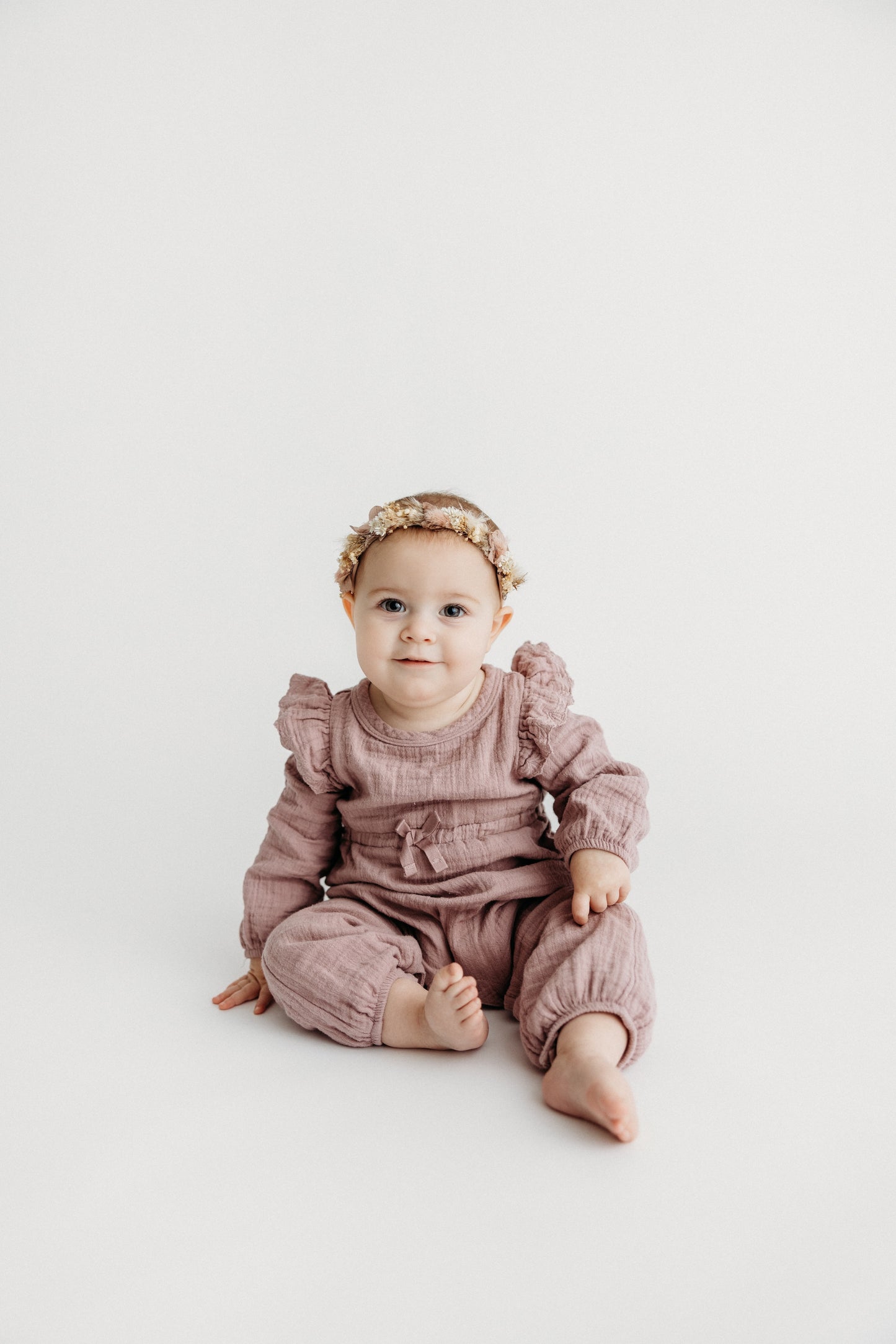 Embroidered Sleeve Long Romper | Lilac