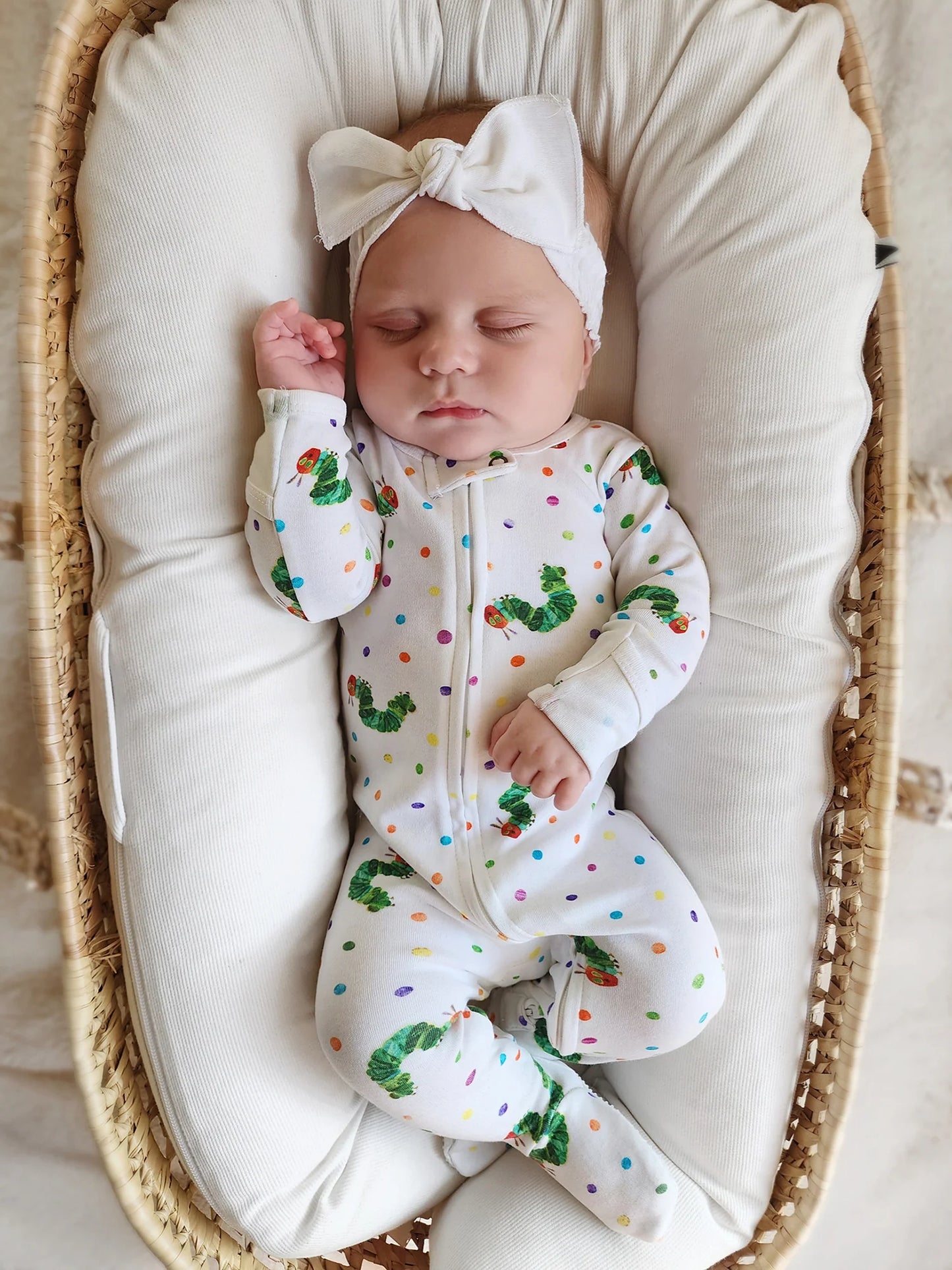 Organic 2-Way Zipper Footie in Caterpillar
