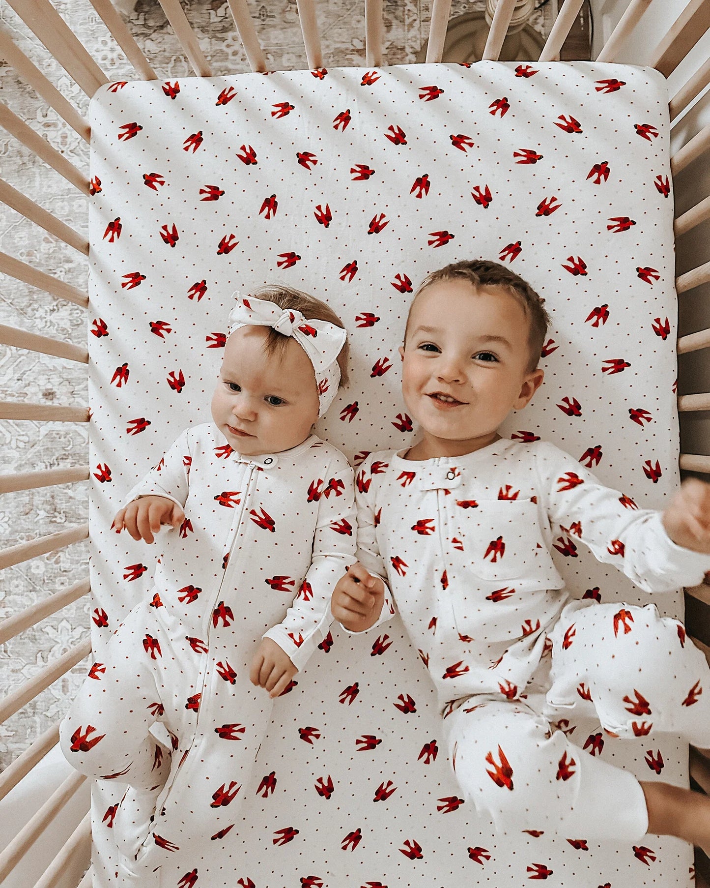 Organic 2-Way Zipper Footie in Red Bird
