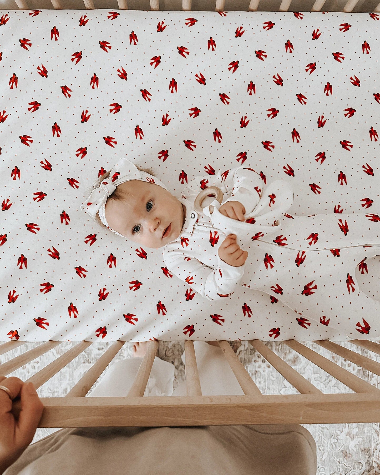 Organic 2-Way Zipper Footie in Red Bird