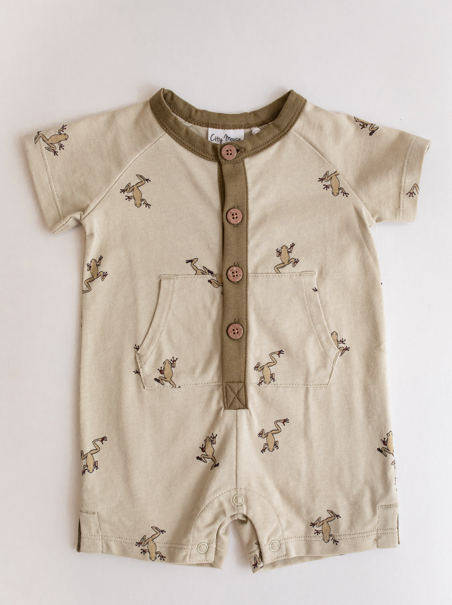 Short Henley Romper- Frogs