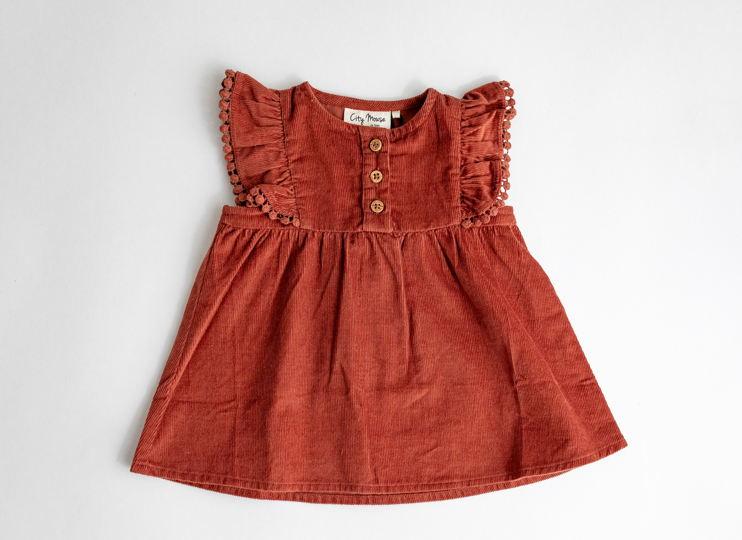 Corduroy Pinafore Baby Dress - Rust
