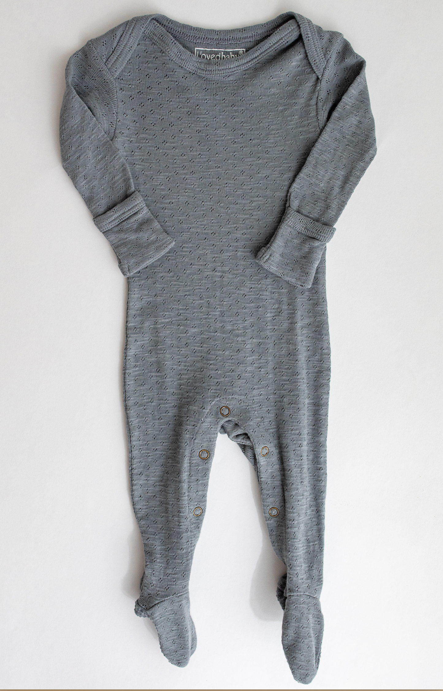 Pointelle Lap-Shoulder Baby Footie in Moonstone