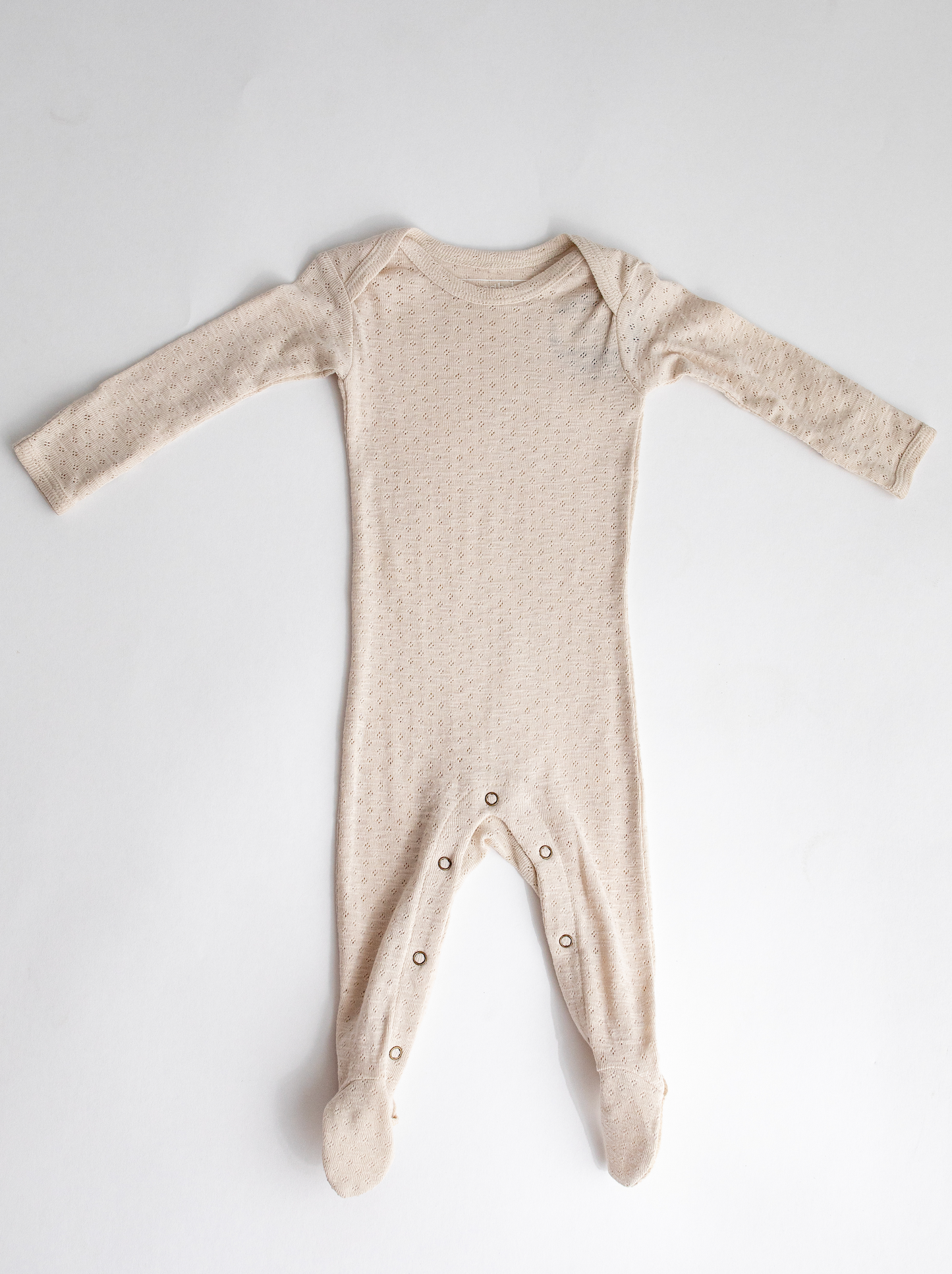 Pointelle Lap-Shoulder Baby Footie in Stone