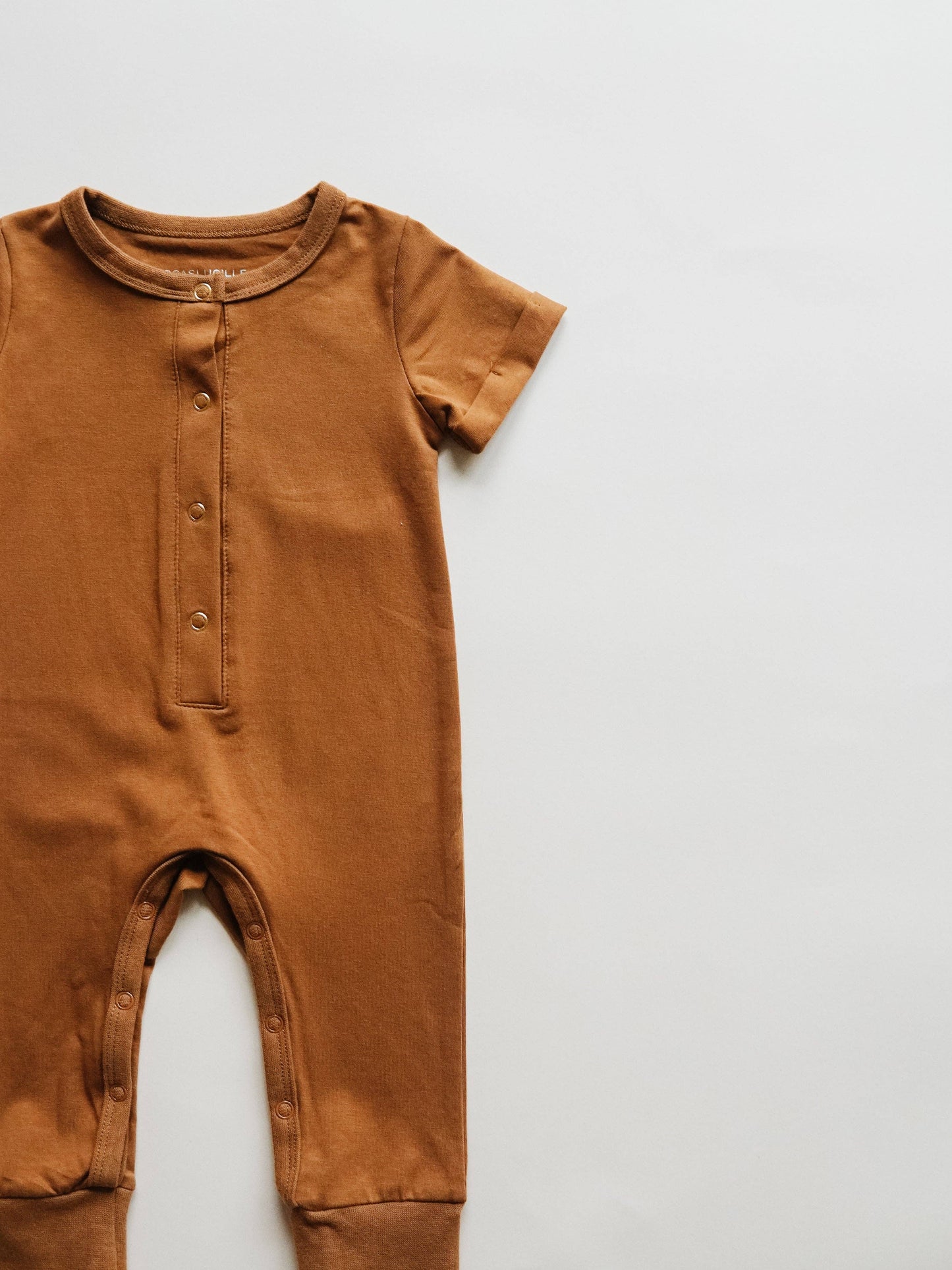 Short Sleeve Henley Romper | Butterscotch