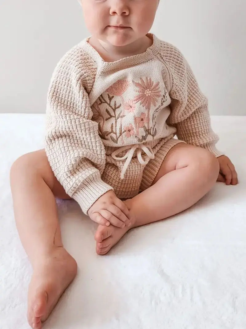 Floral Embroidered Knit Romper