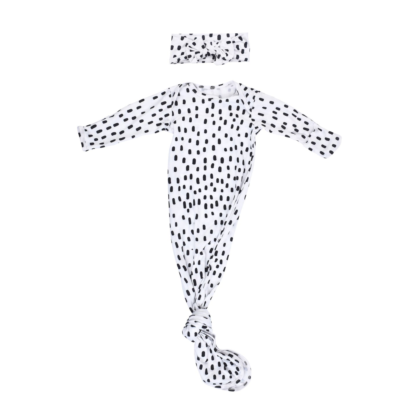 Black & White Poka Dot Knotted Gown & Hat | Newborn