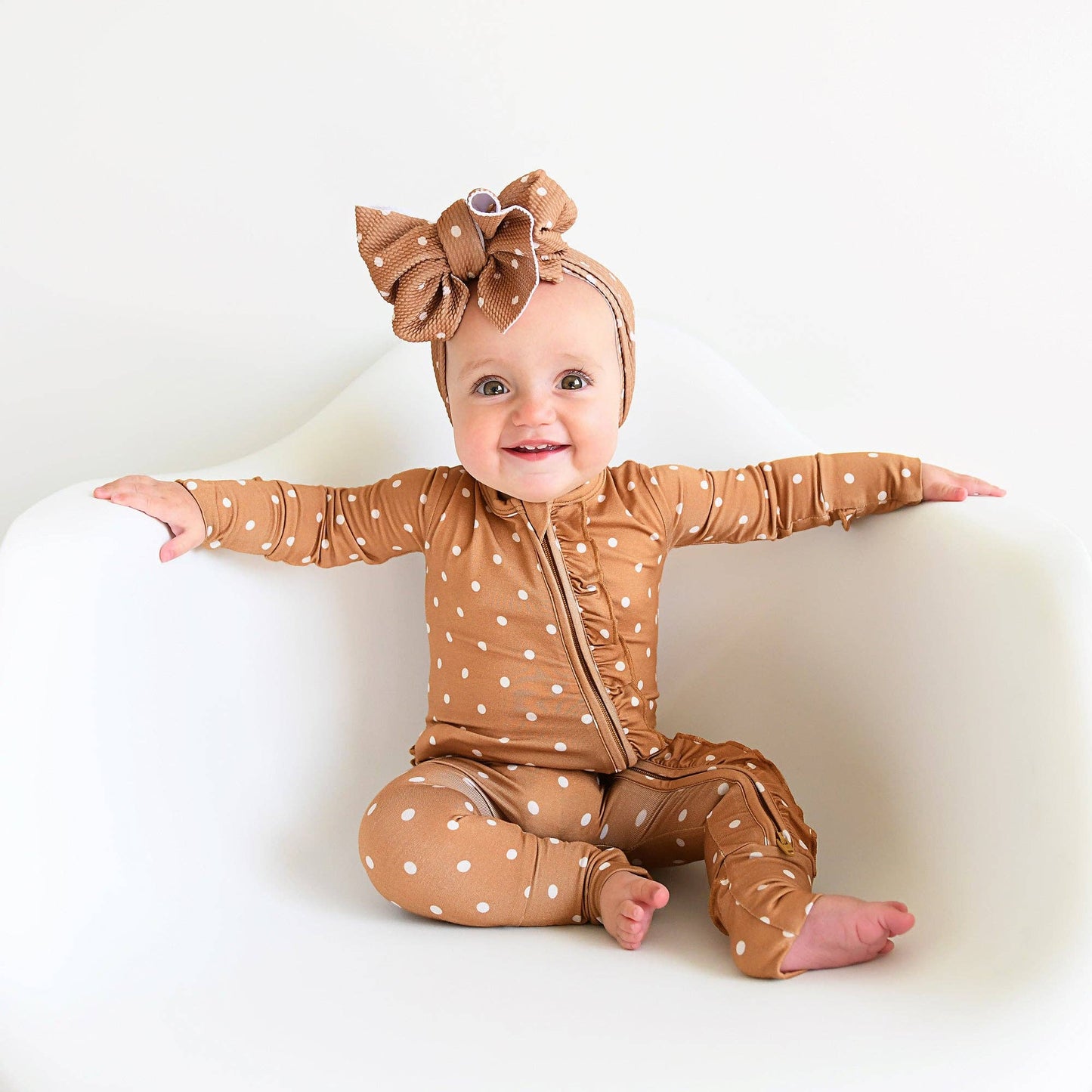 Maple Dot Ruffle Zippered Footie