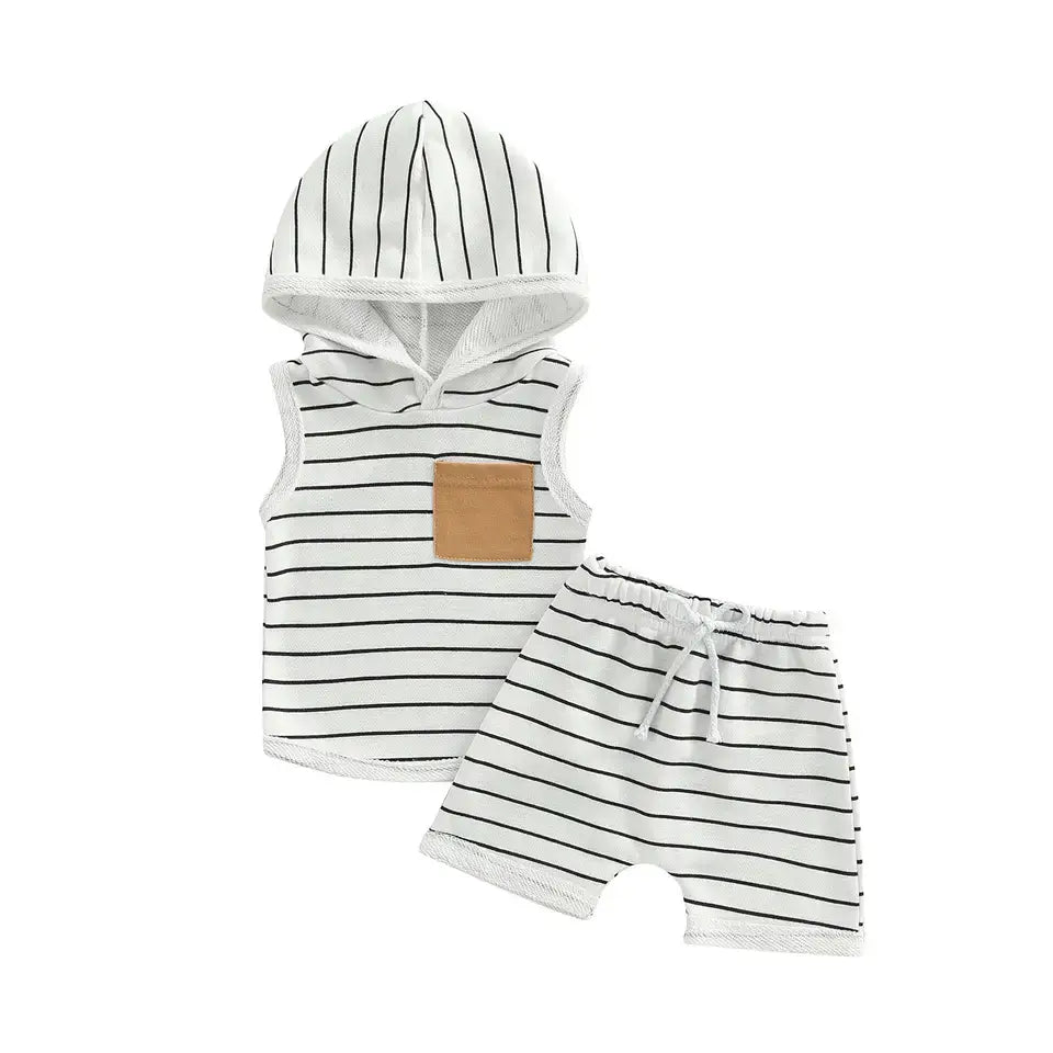 Unisex Hood Tank and Shorts Set- White Stripe