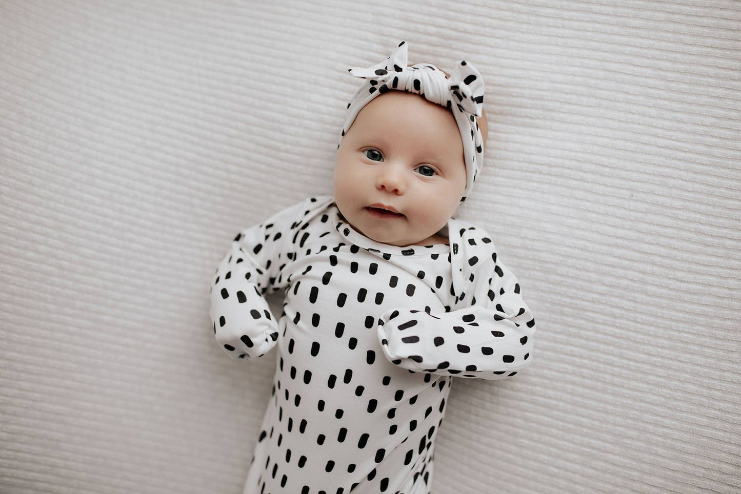 Black & White Poka Dot Knotted Gown & Hat | Newborn