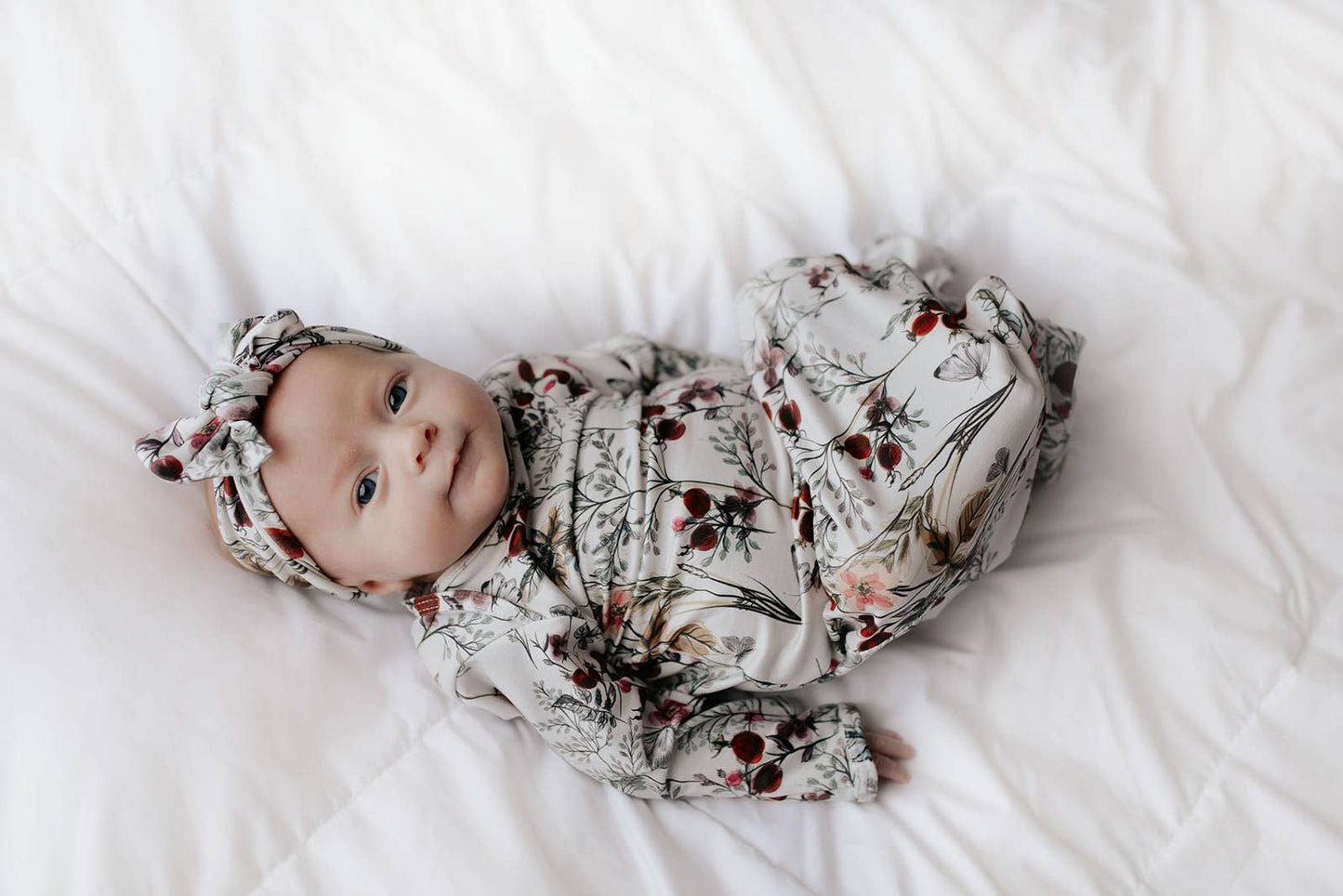 Floral Flower Knotted Gown & Hat | Newborn