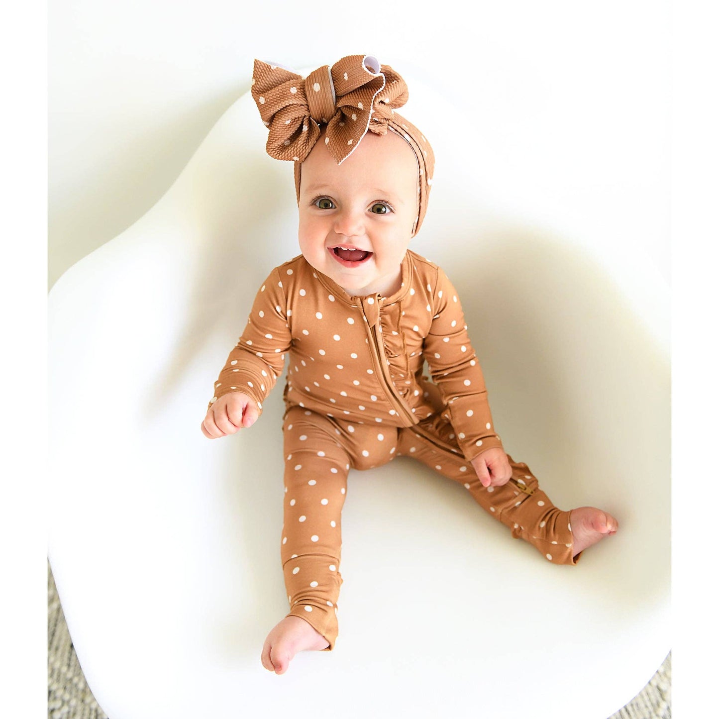 Maple Dot Ruffle Zippered Footie