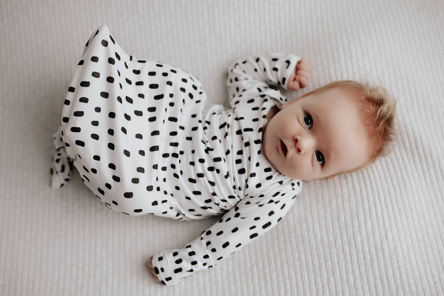Black & White Poka Dot Knotted Gown & Hat | Newborn