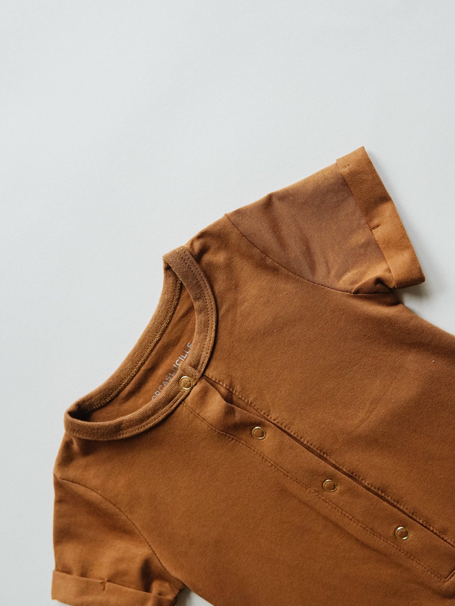 Short Sleeve Henley Romper | Butterscotch