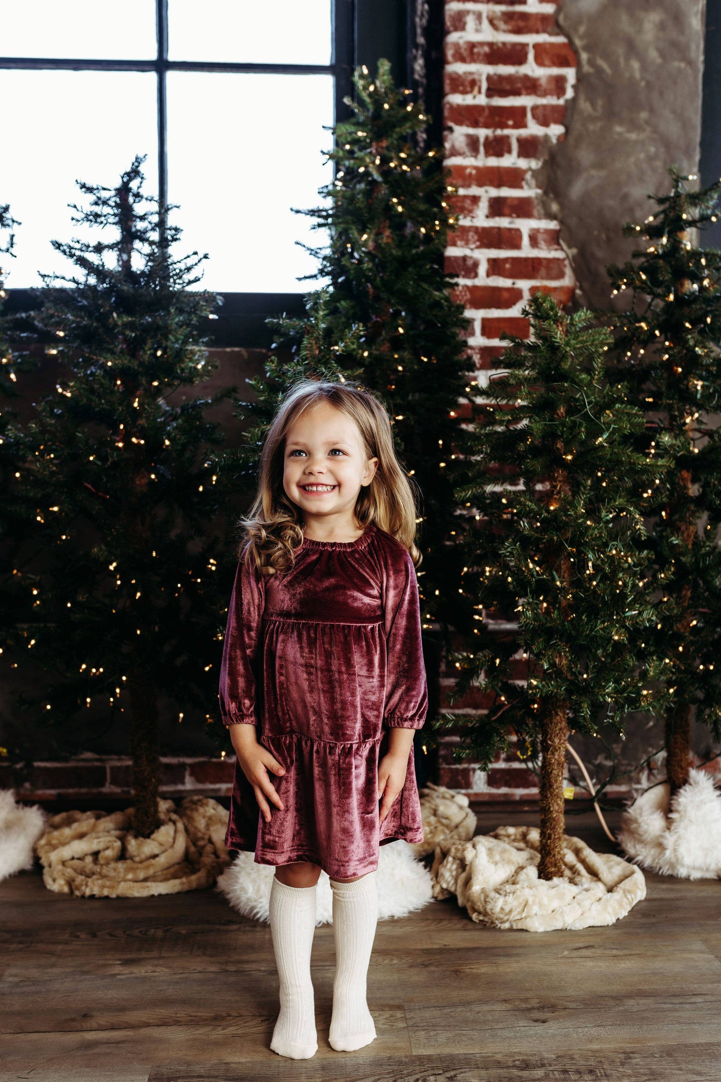 Velour Tiered Dress Berry