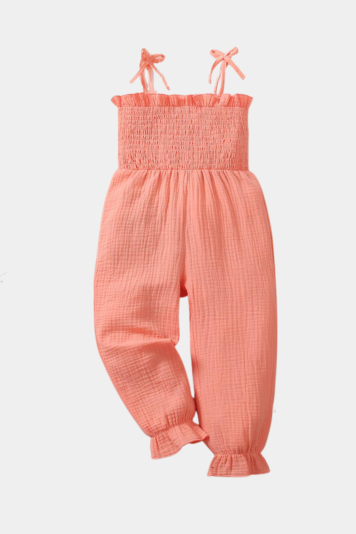 Smocked Peach Ruffle Jumpsuit | Peach
