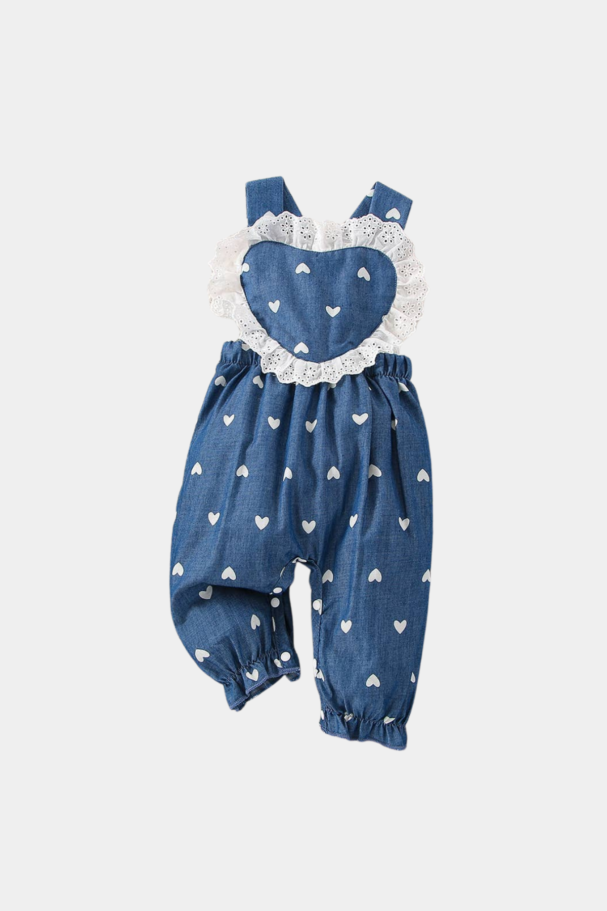 Heart Pattern Lace Denim Overalls