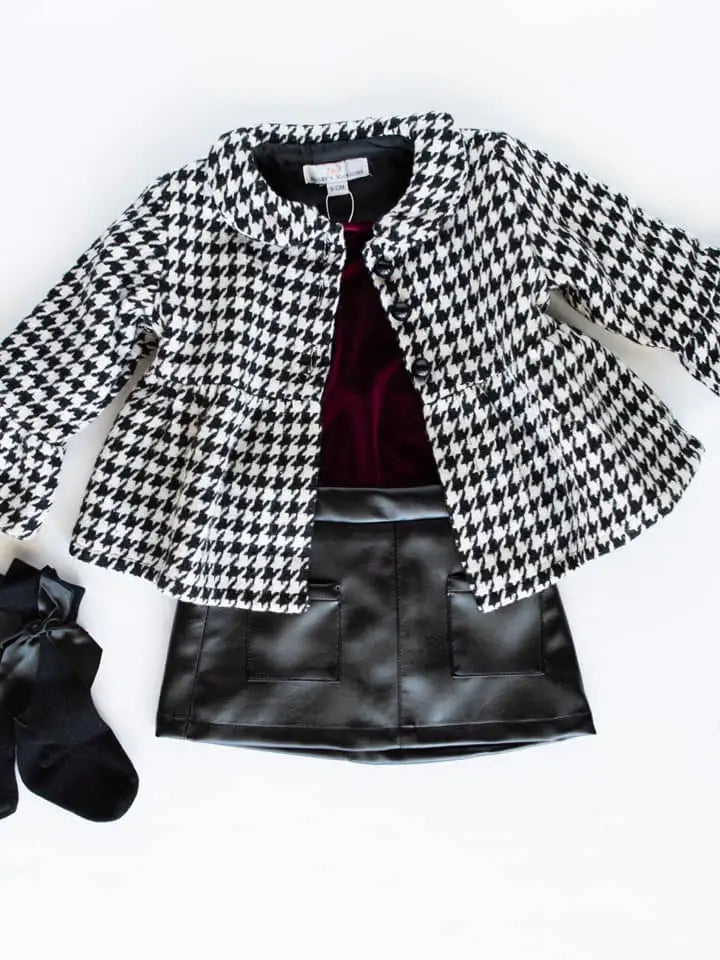 Waldorf Button Front Pea Coat - Houndstooth