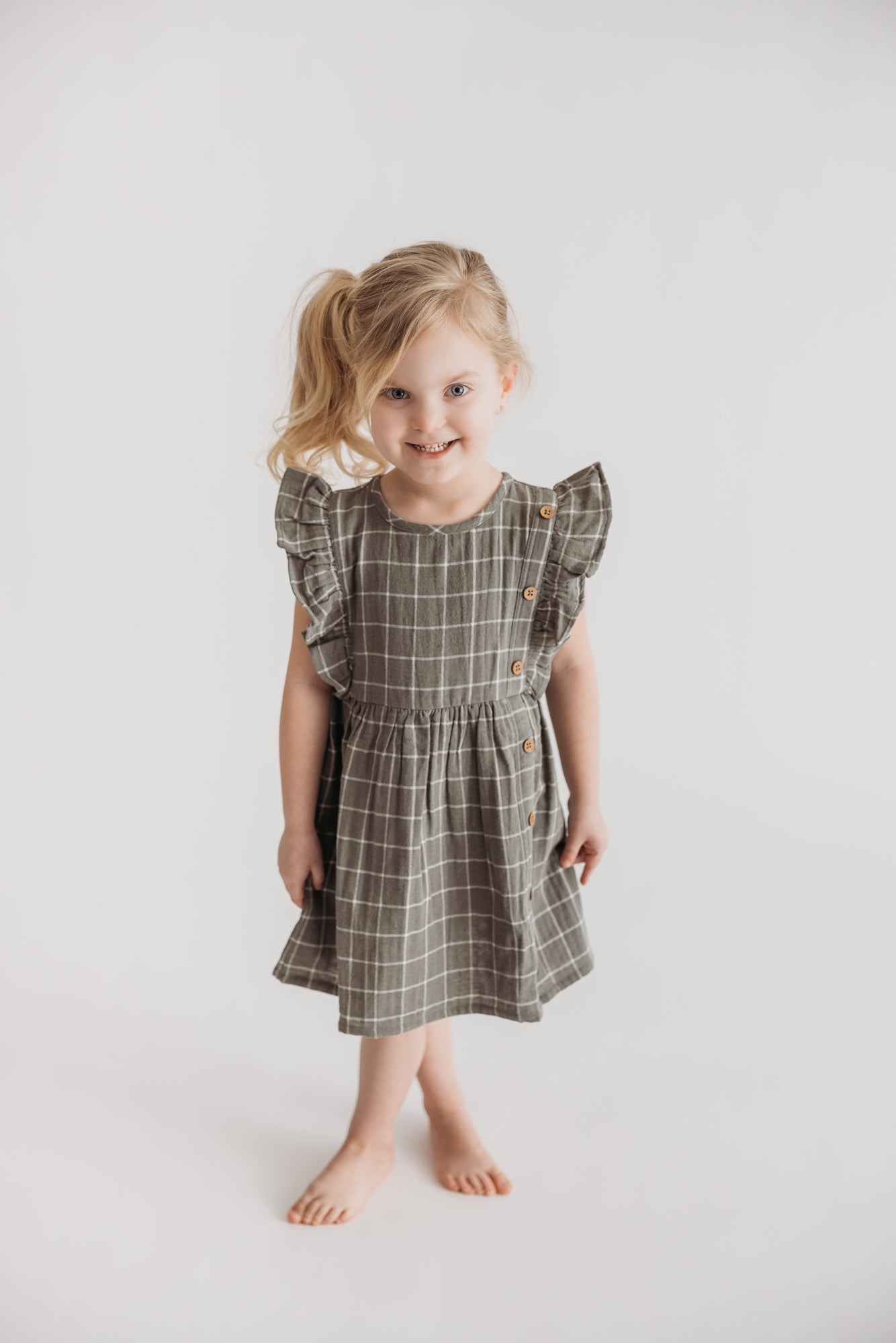 Side Button Dress - Windowpane