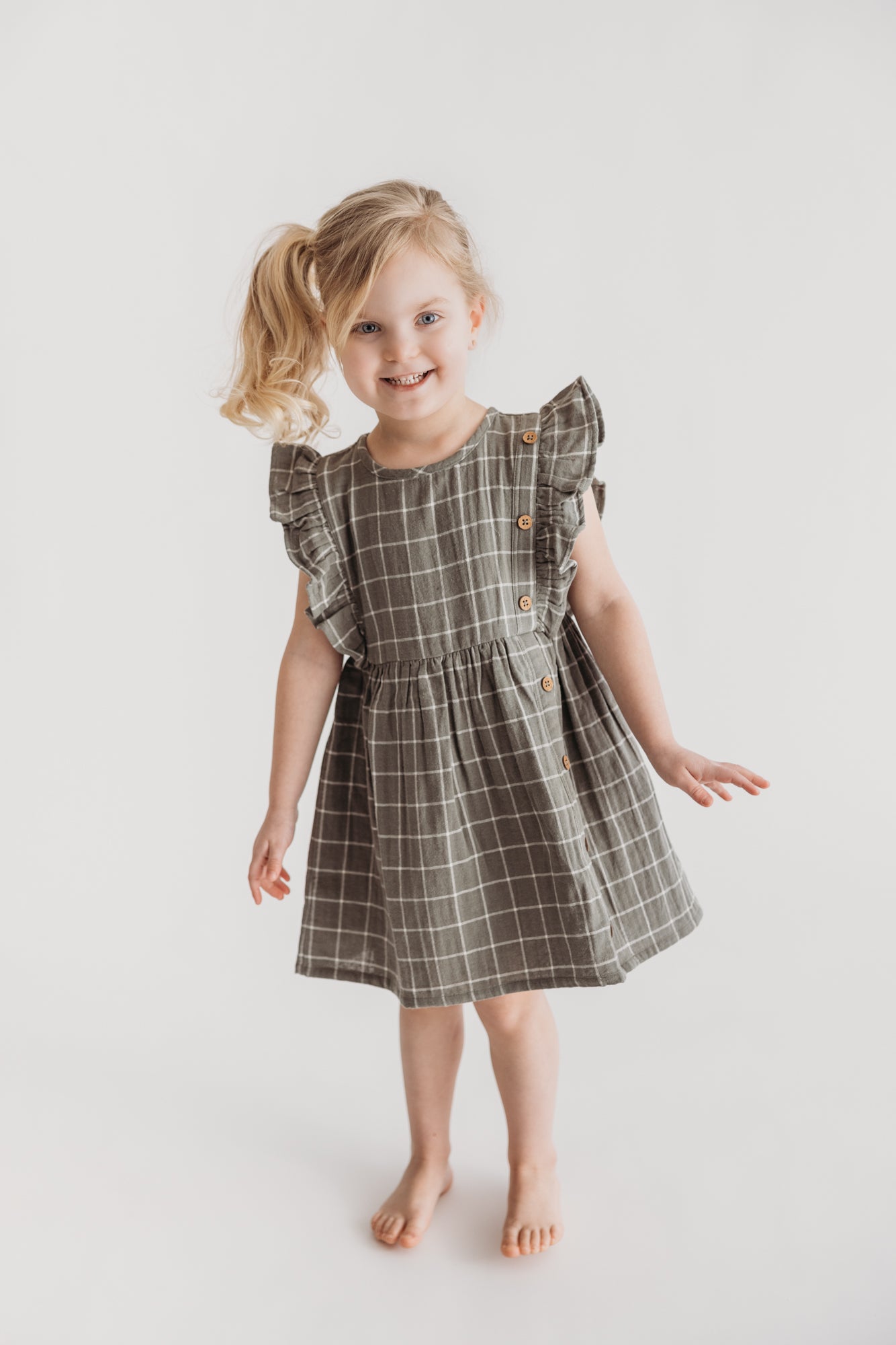 Side Button Dress - Windowpane