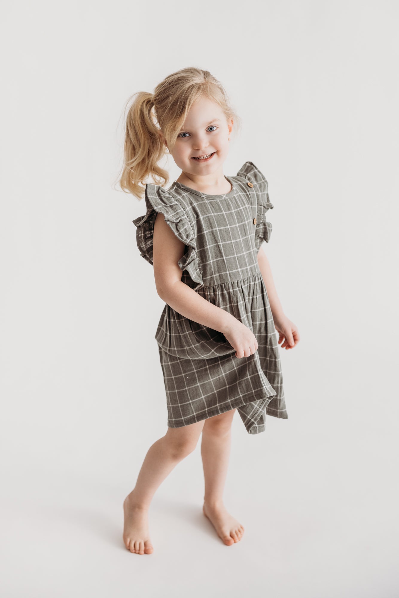 Side Button Dress - Windowpane
