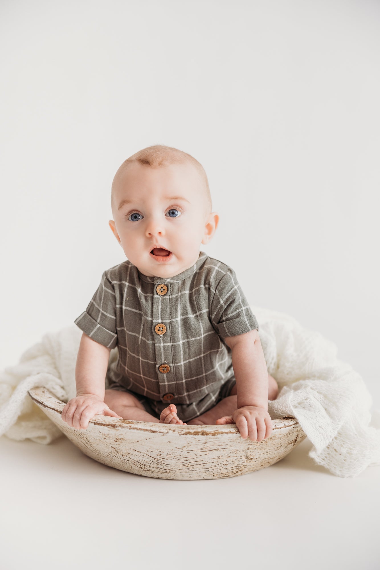 Short Button Romper - Windowpane