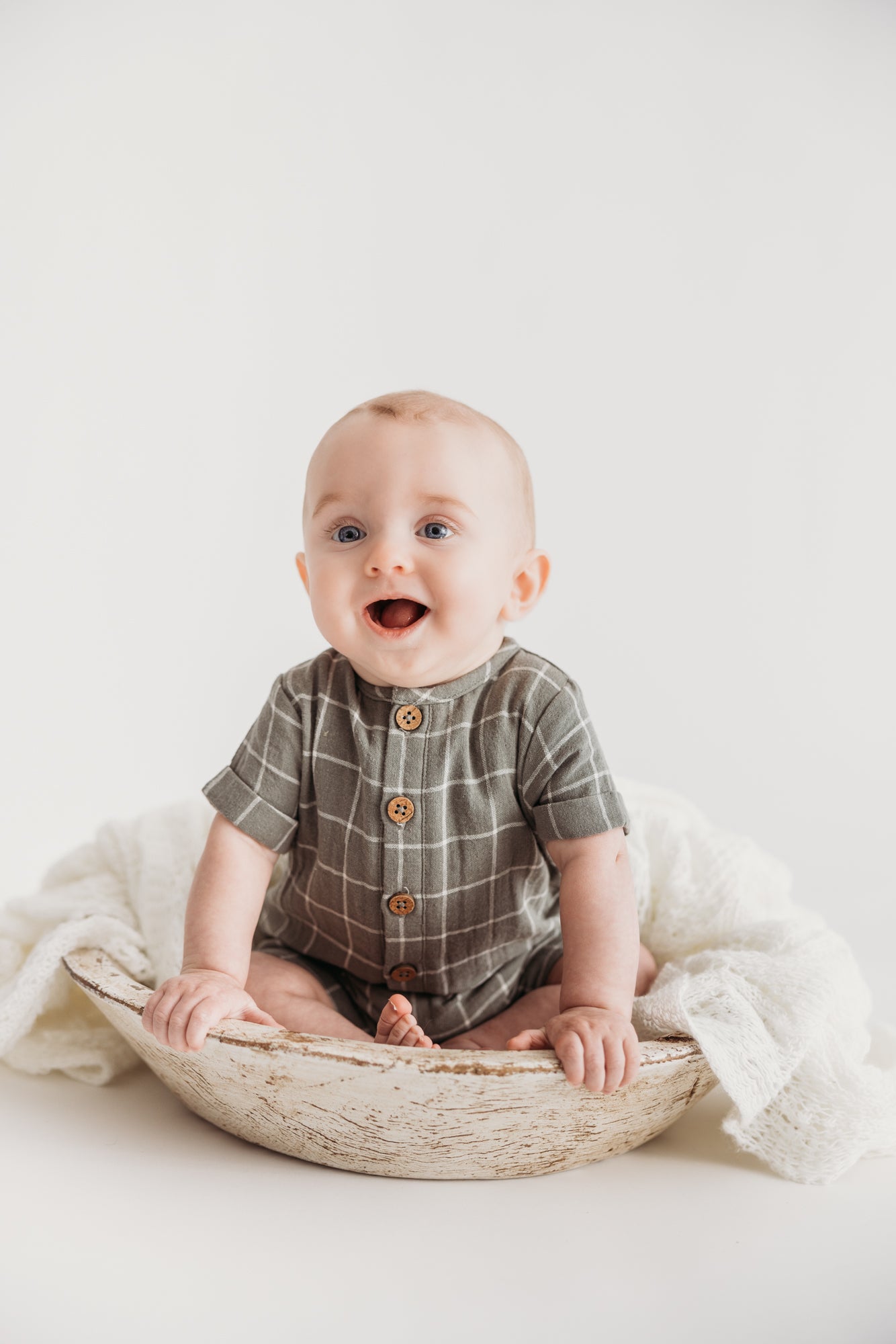 Short Button Romper - Windowpane